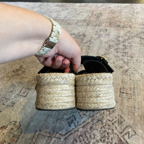 J. Crew Black Leather Double Strap Block Heel Espadrilles SZ 8 Made in Spain - Picture 9 of 15